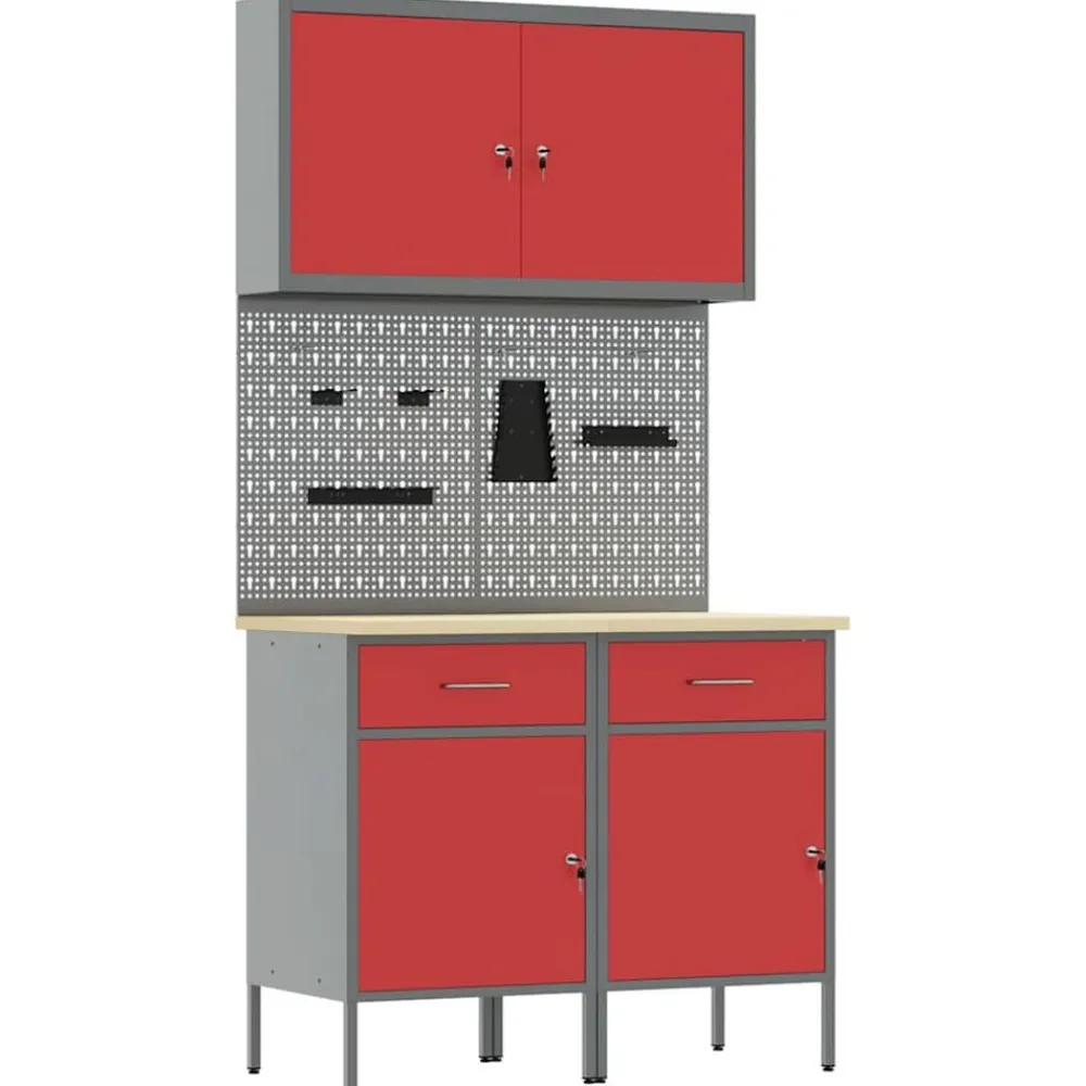 vidaXL Accesorios De Bricolaje-Armario de trabajo 5 pcs Madera Ingenierizada y Acero
