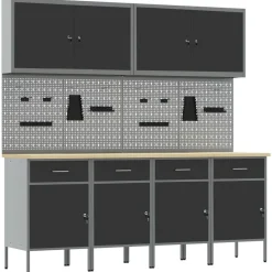 vidaXL Armario de trabajo 10 pcs Madera Ingenierizada y Acero Negro Hot