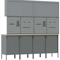 vidaXL Armario de trabajo 10 pcs Madera Ingenierizada y Acero Negro Hot