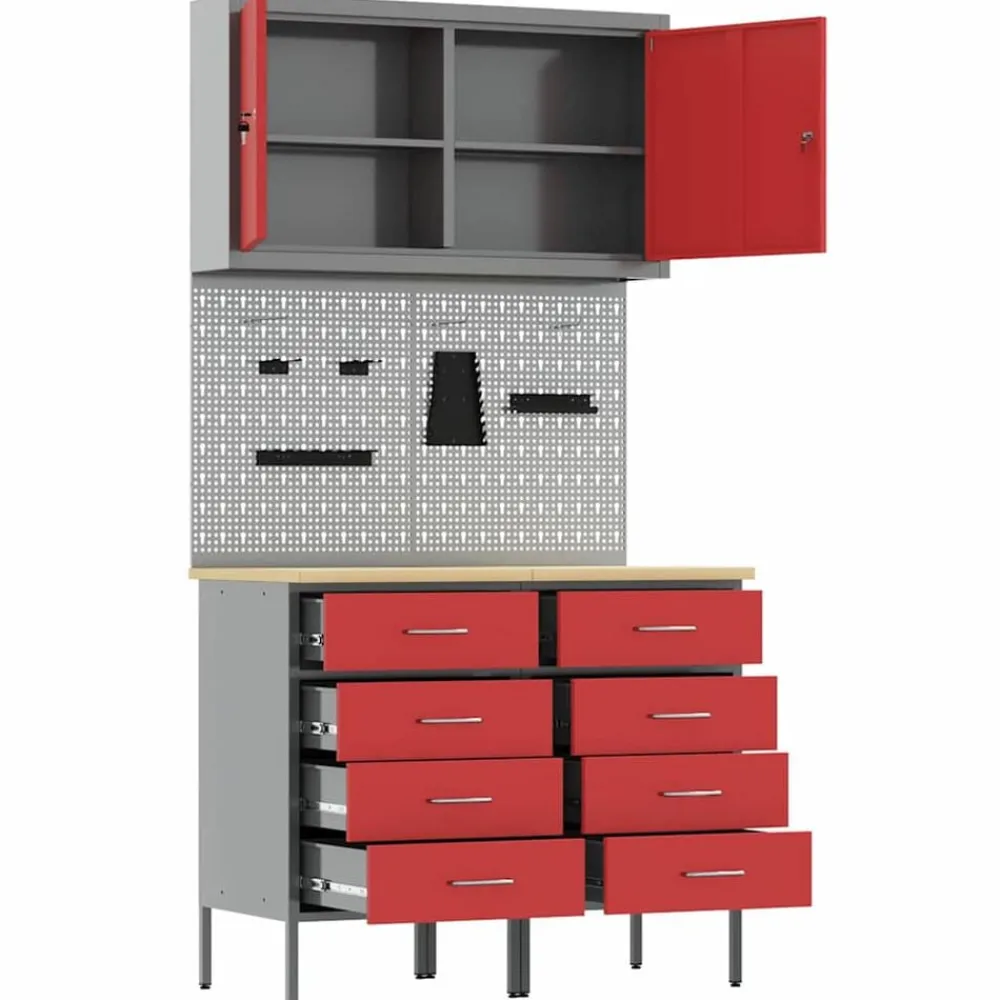 vidaXL Accesorios De Bricolaje-Armario de trabajo 5 pcs Madera Ingenierizada y Acero