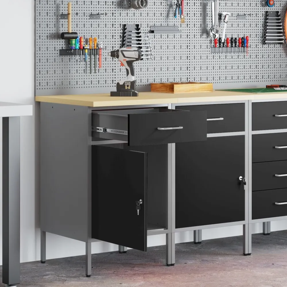vidaXL Armario de trabajo 2 pcs y Gris 100 x 55 x 85 cm Negro Online