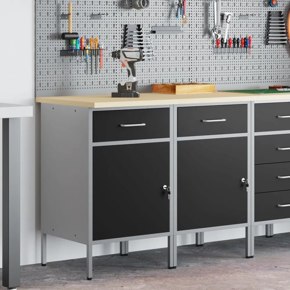 vidaXL Armario de trabajo 2 pcs y Gris 100 x 55 x 85 cm Negro Online