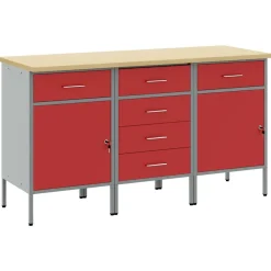 vidaXL Armario de trabajo con cajón 3 pcs y Gris 150 x 55 x 85 cm Rojo