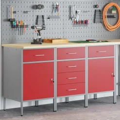 vidaXL Armario de trabajo con cajón 3 pcs y Gris 150 x 55 x 85 cm Rojo