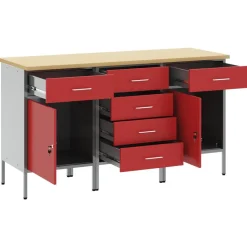 vidaXL Armario de trabajo con cajón 3 pcs y Gris 150 x 55 x 85 cm Rojo