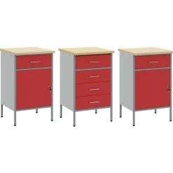 vidaXL Armario de trabajo con cajón 3 pcs y Gris 150 x 55 x 85 cm Rojo