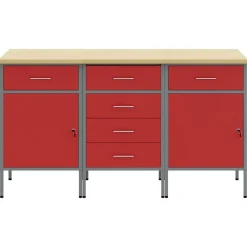 vidaXL Armario de trabajo con cajón 3 pcs y Gris 150 x 55 x 85 cm Rojo