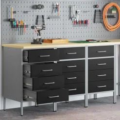 vidaXL Accesorios De Bricolaje-Armario de trabajo 3 pcs y Gris 150 x 55 x 85 cm
