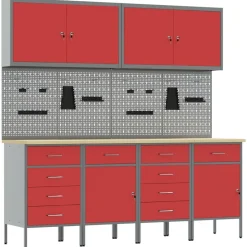 vidaXL Armario de trabajo 10 pcs Madera Ingenierizada y Acero Rojo Clearance