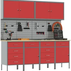 vidaXL Armario de trabajo 10 pcs Madera Ingenierizada y Acero Rojo Clearance