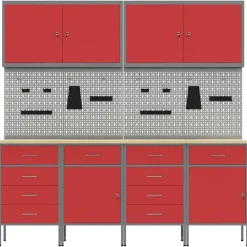 vidaXL Armario de trabajo 10 pcs Madera Ingenierizada y Acero Rojo Clearance