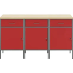 vidaXL Accesorios De Bricolaje-Armario de trabajo con cajón 3 pcs y Gris 150 x 55 x 85 cm