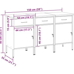vidaXL Accesorios De Bricolaje-Armario de trabajo con cajón 3 pcs y Gris 150 x 55 x 85 cm