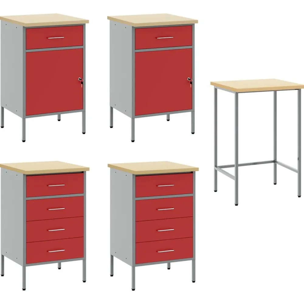 vidaXL Armario de trabajo 3 pcs Madera Ingenierizada y Acero Rojo Outlet