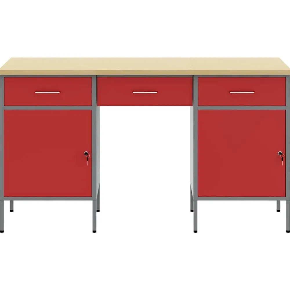 vidaXL Armario de trabajo 3 pcs Madera Ingenierizada y Acero Rojo Outlet