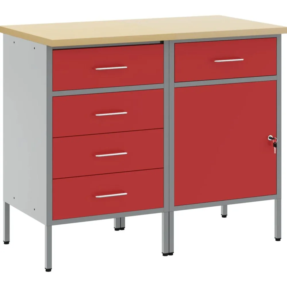 vidaXL Armario de trabajo con cajón 2 pcs y Gris 100 x 55 x 85 cm Rojo Online