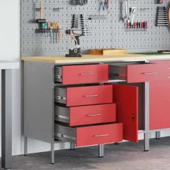 vidaXL Armario de trabajo con cajón 2 pcs y Gris 100 x 55 x 85 cm Rojo Online