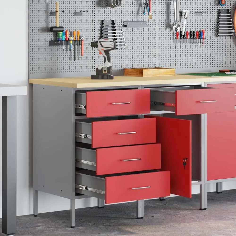 vidaXL Armario de trabajo con cajón 2 pcs y Gris 100 x 55 x 85 cm Rojo Online