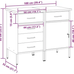 vidaXL Armario de trabajo con cajón 2 pcs y Gris 100 x 55 x 85 cm Rojo Online