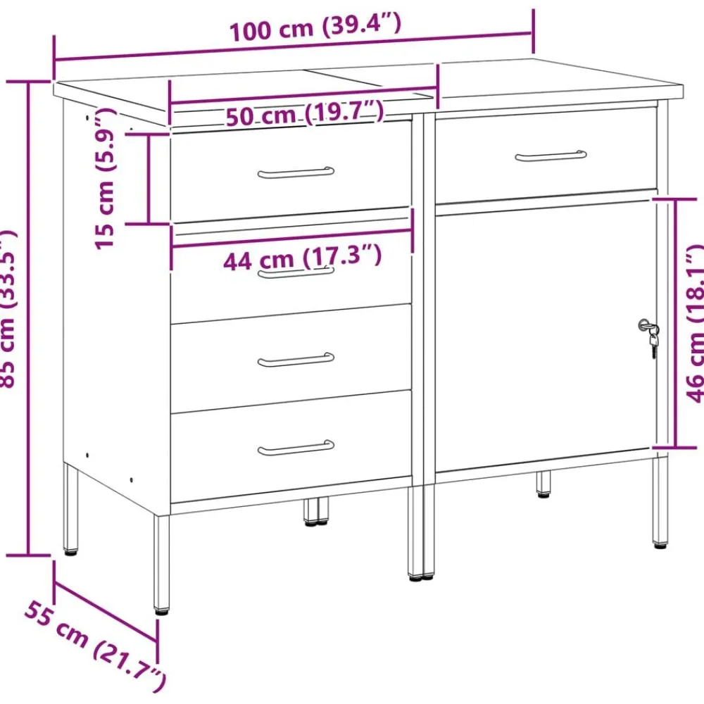 vidaXL Armario de trabajo con cajón 2 pcs y Gris 100 x 55 x 85 cm Rojo Online