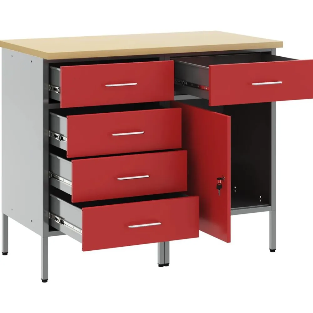 vidaXL Armario de trabajo con cajón 2 pcs y Gris 100 x 55 x 85 cm Rojo Online