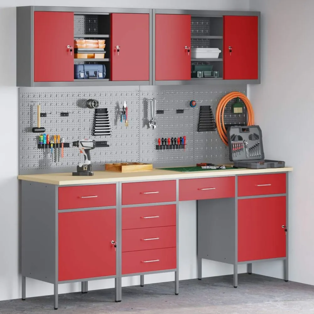 vidaXL Accesorios De Bricolaje-Armario de trabajo 10 pcs Madera Ingenierizada y Acero
