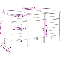 vidaXL Armario de trabajo 3 pcs y Gris 150 x 55 x 85 cm Negro Best