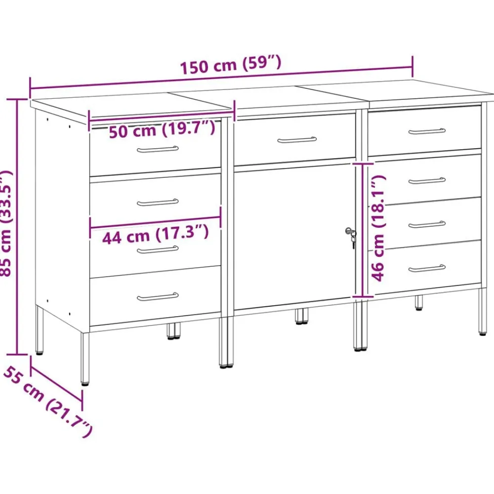 vidaXL Armario de trabajo 3 pcs y Gris 150 x 55 x 85 cm Negro Best