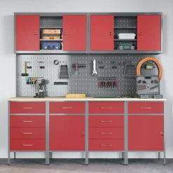 vidaXL Armario de trabajo 10 pcs Madera Ingenierizada y Acero Rojo New