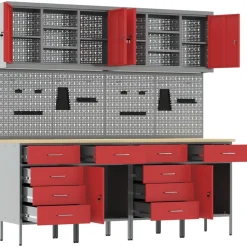 vidaXL Armario de trabajo 10 pcs Madera Ingenierizada y Acero Rojo New