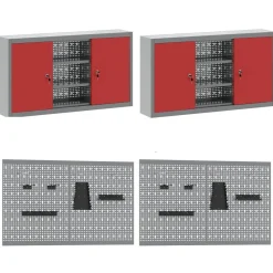 vidaXL Armario de trabajo 10 pcs Madera Ingenierizada y Acero Rojo New