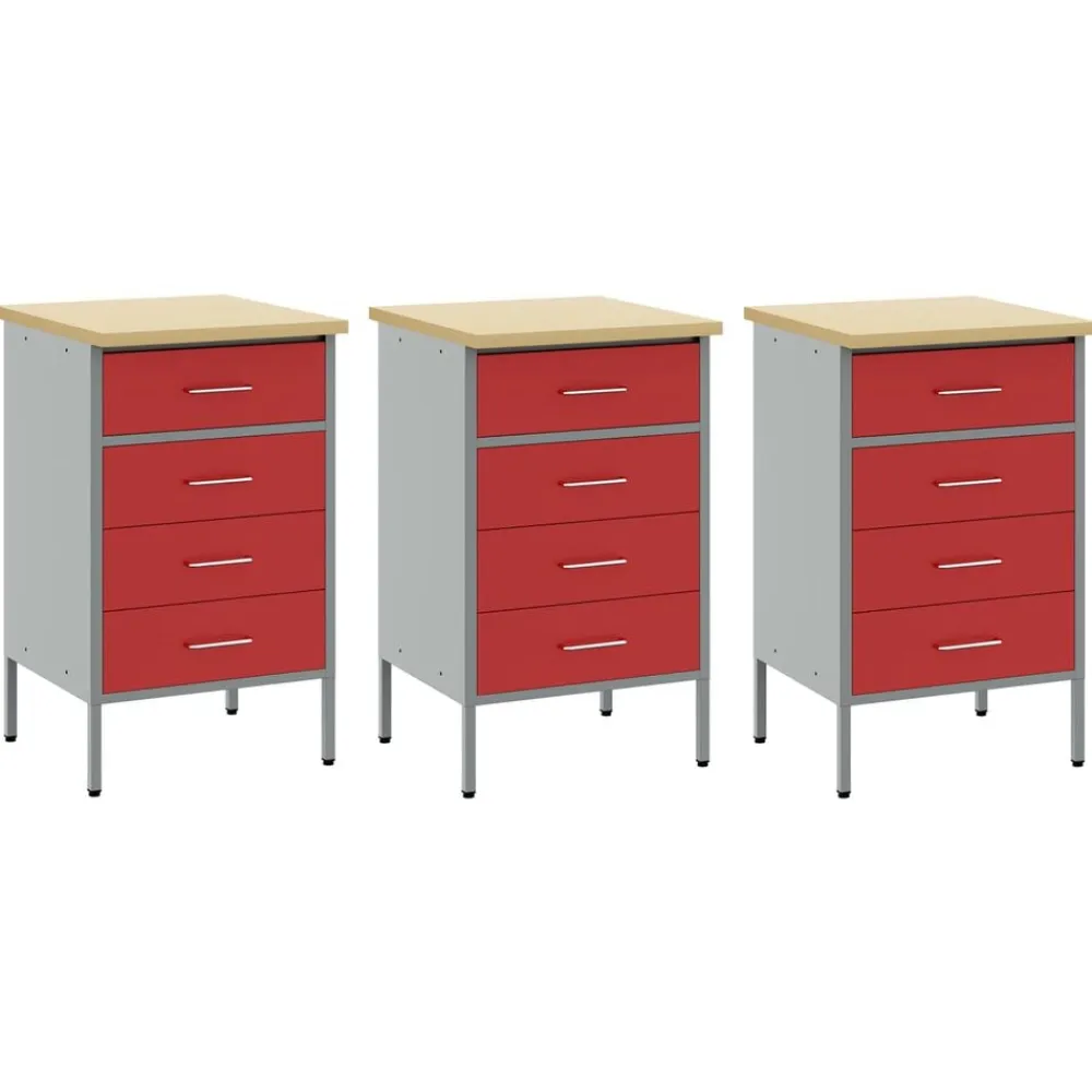 vidaXL Accesorios De Bricolaje-Armario de trabajo con cajón 3 pcs y Gris 150 x 55 x 85 cm