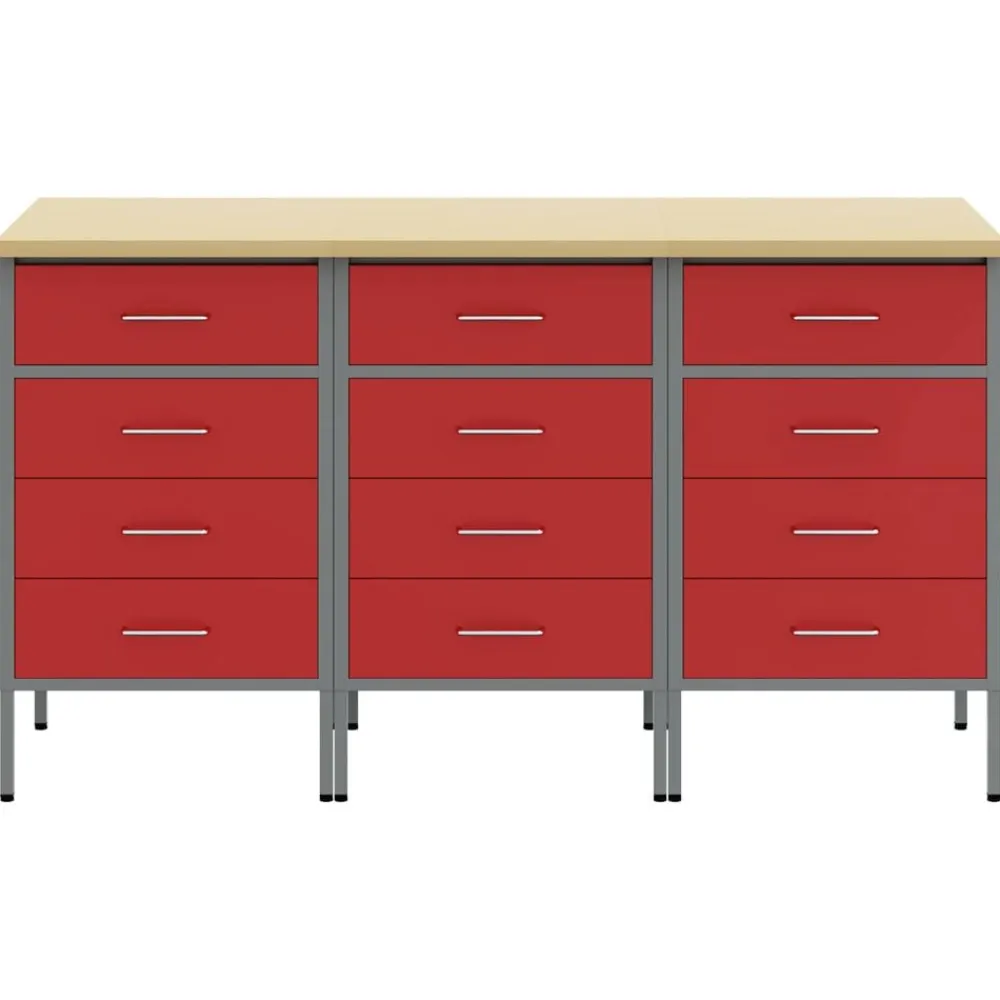 vidaXL Accesorios De Bricolaje-Armario de trabajo con cajón 3 pcs y Gris 150 x 55 x 85 cm