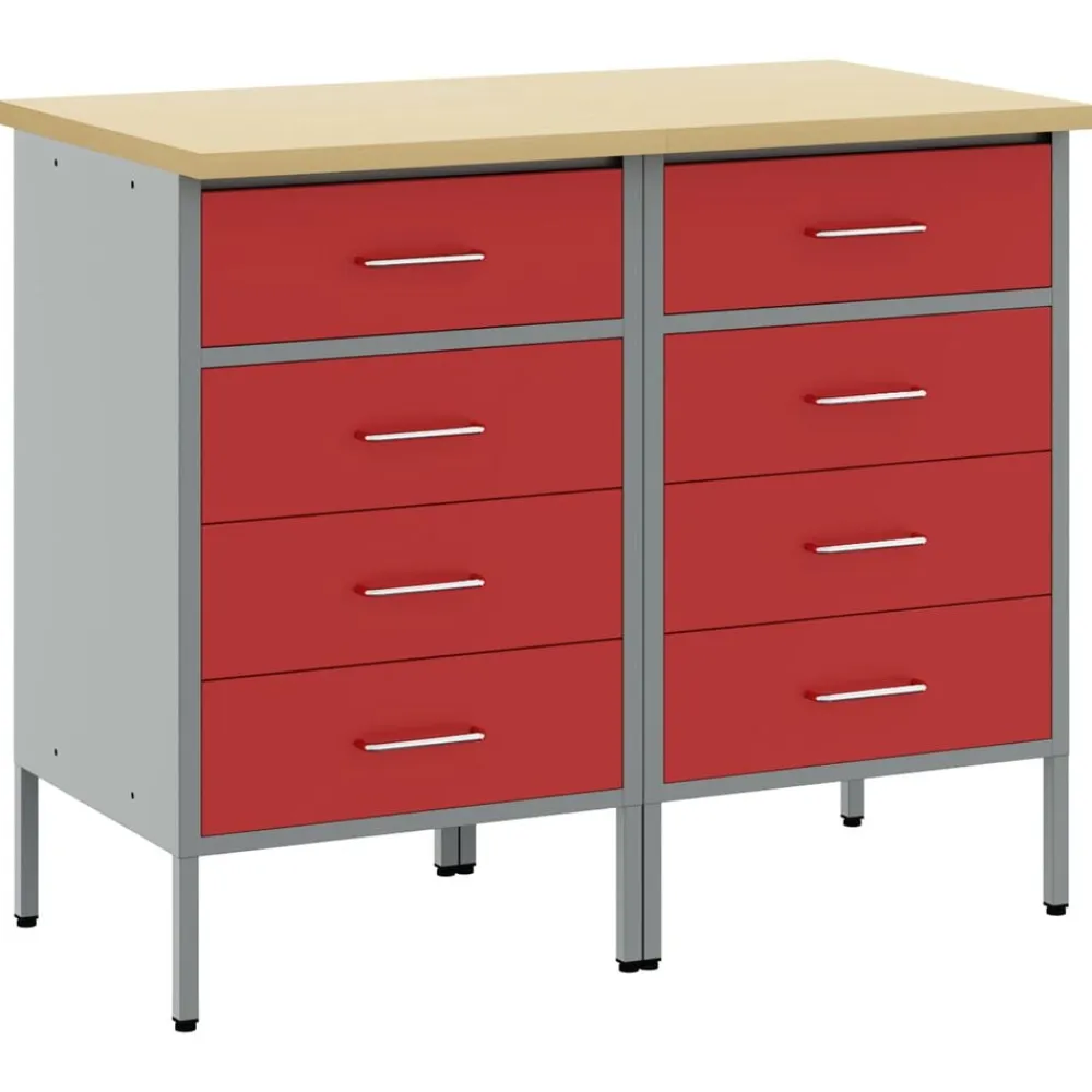 vidaXL Armario de trabajo con cajón 2 pcs y Gris 100 x 55 x 85 cm Rojo Best