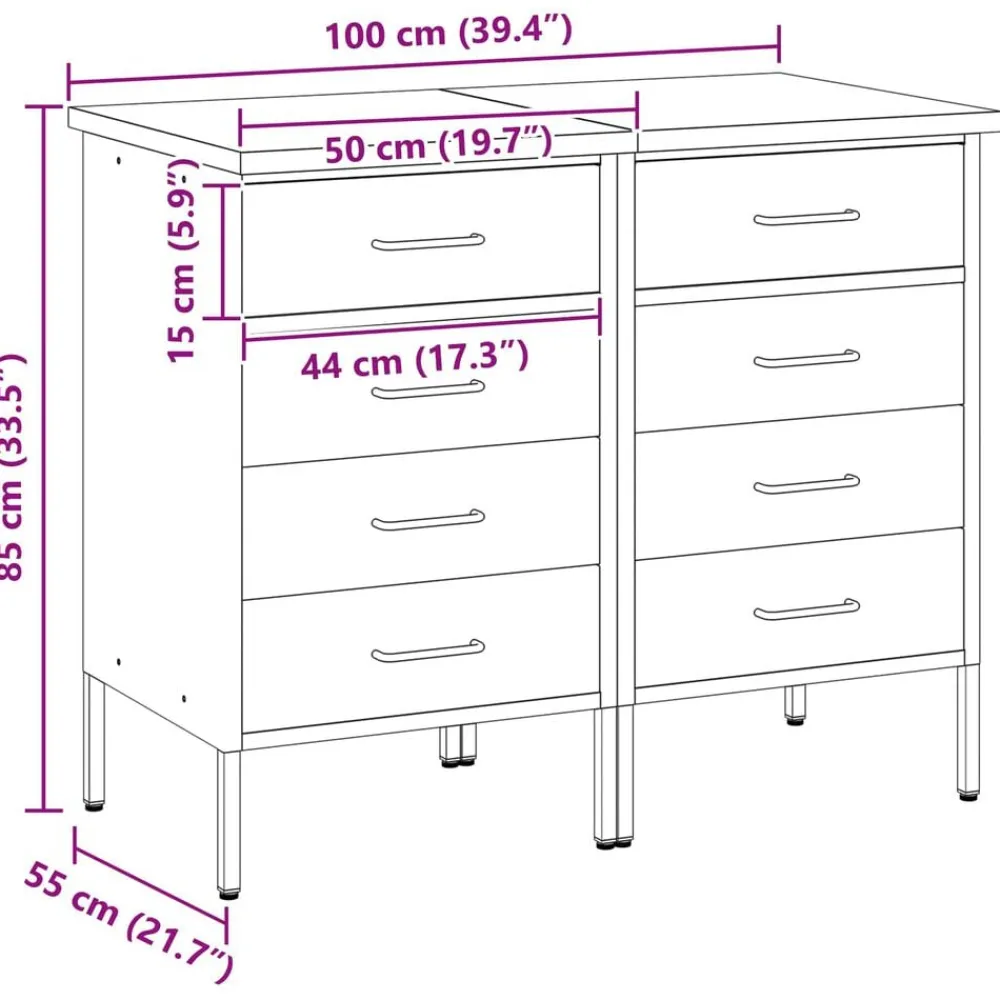 vidaXL Armario de trabajo con cajón 2 pcs y Gris 100 x 55 x 85 cm Rojo Best