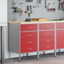 vidaXL Armario de trabajo con cajón 2 pcs y Gris 100 x 55 x 85 cm Rojo Best