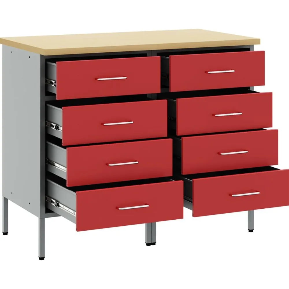 vidaXL Armario de trabajo con cajón 2 pcs y Gris 100 x 55 x 85 cm Rojo Best