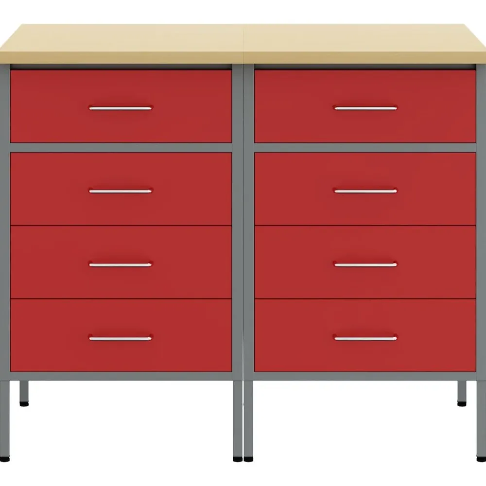 vidaXL Armario de trabajo con cajón 2 pcs y Gris 100 x 55 x 85 cm Rojo Best