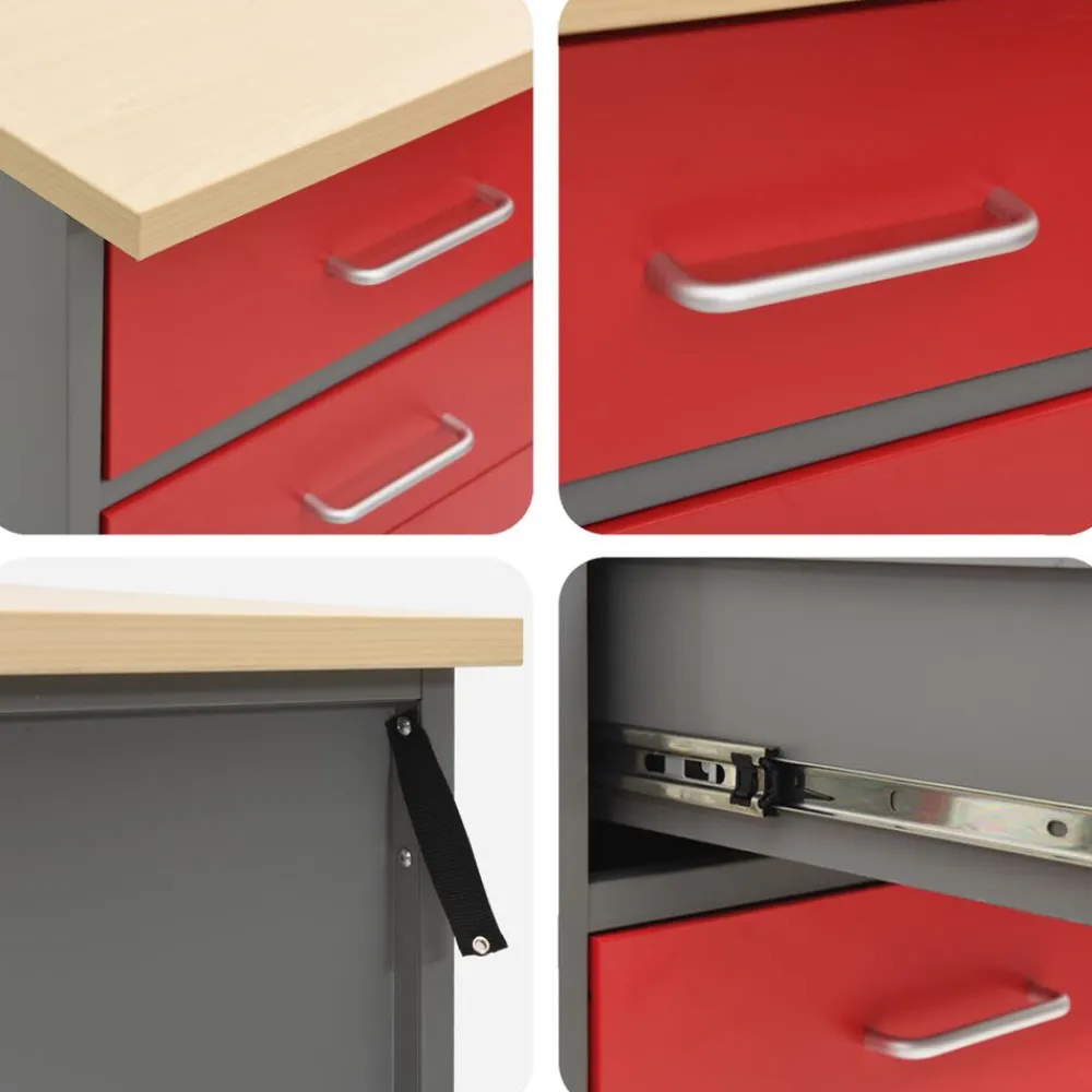 vidaXL Armario de trabajo con cajón 2 pcs y Gris 100 x 55 x 85 cm Rojo Best