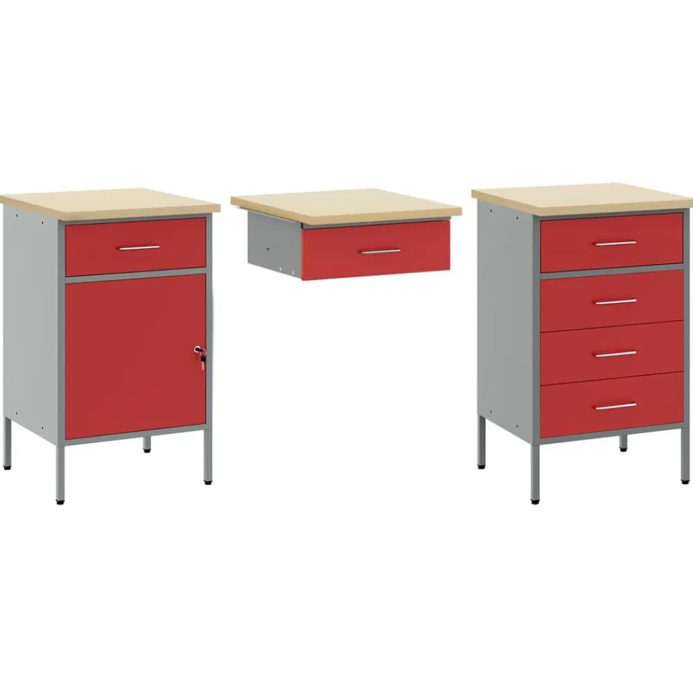 vidaXL Armario de trabajo 3 pcs Madera Ingenierizada y Acero Rojo Discount