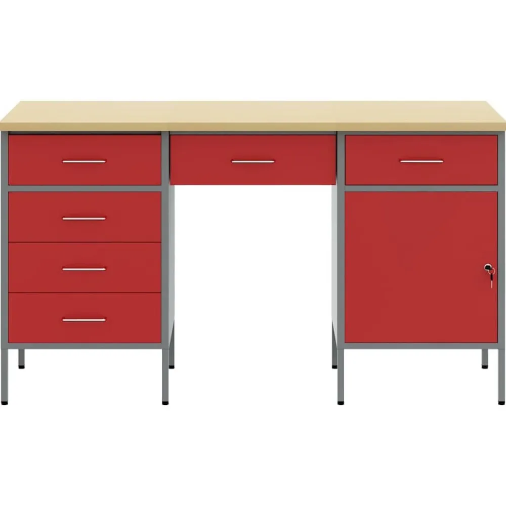 vidaXL Armario de trabajo 3 pcs Madera Ingenierizada y Acero Rojo Discount