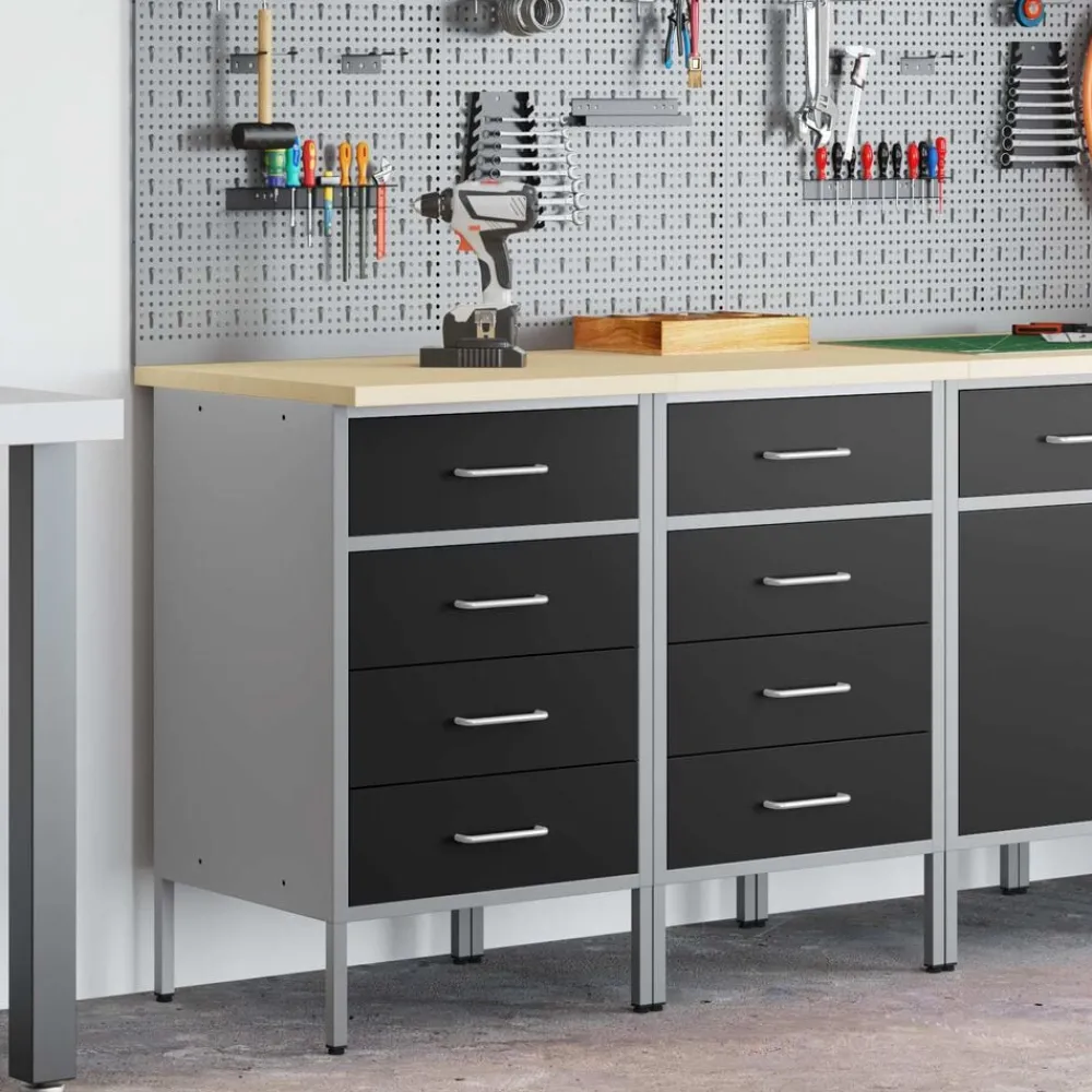 vidaXL Armario de trabajo 2 pcs y Gris 100 x 55 x 85 cm Negro Clearance