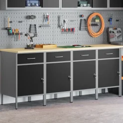 vidaXL Accesorios De Bricolaje-Armario de trabajo 4 pcs y Gris 200 x 55 x 85 cm