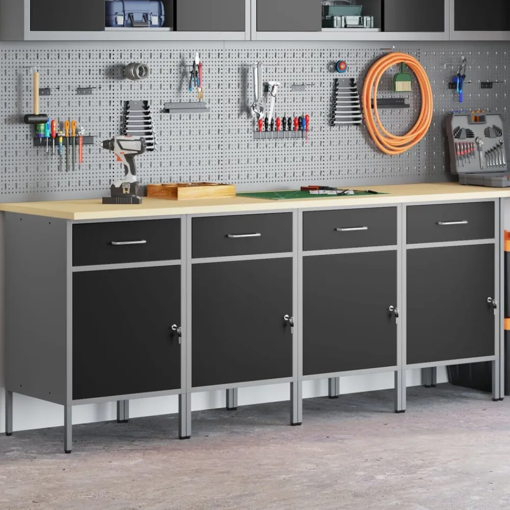 vidaXL Accesorios De Bricolaje-Armario de trabajo 4 pcs y Gris 200 x 55 x 85 cm