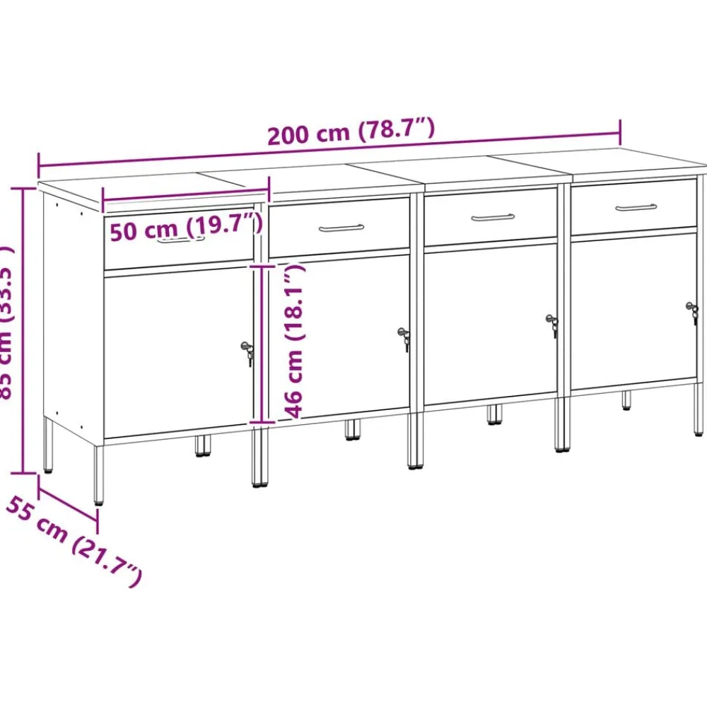 vidaXL Accesorios De Bricolaje-Armario de trabajo 4 pcs y Gris 200 x 55 x 85 cm