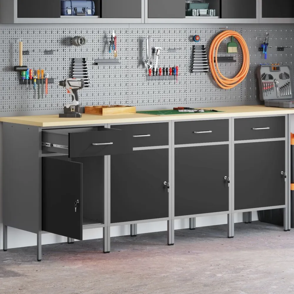 vidaXL Accesorios De Bricolaje-Armario de trabajo 4 pcs y Gris 200 x 55 x 85 cm