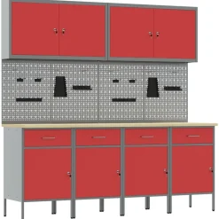 vidaXL Armario de trabajo 10 pcs Madera Ingenierizada y Acero Rojo Best