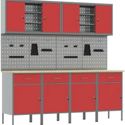 vidaXL Armario de trabajo 10 pcs Madera Ingenierizada y Acero Rojo Online