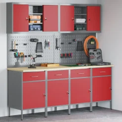 vidaXL Armario de trabajo 10 pcs Madera Ingenierizada y Acero Rojo Online