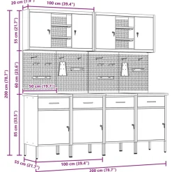 vidaXL Armario de trabajo 10 pcs Madera Ingenierizada y Acero Rojo Online